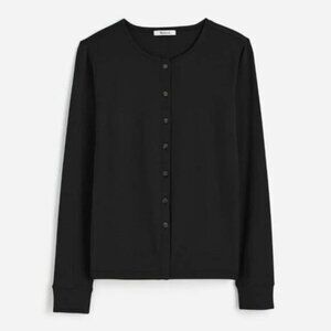 Madewell Button Front Crew Neck Cardigan Black Long Sleeve Size XXS NWT
